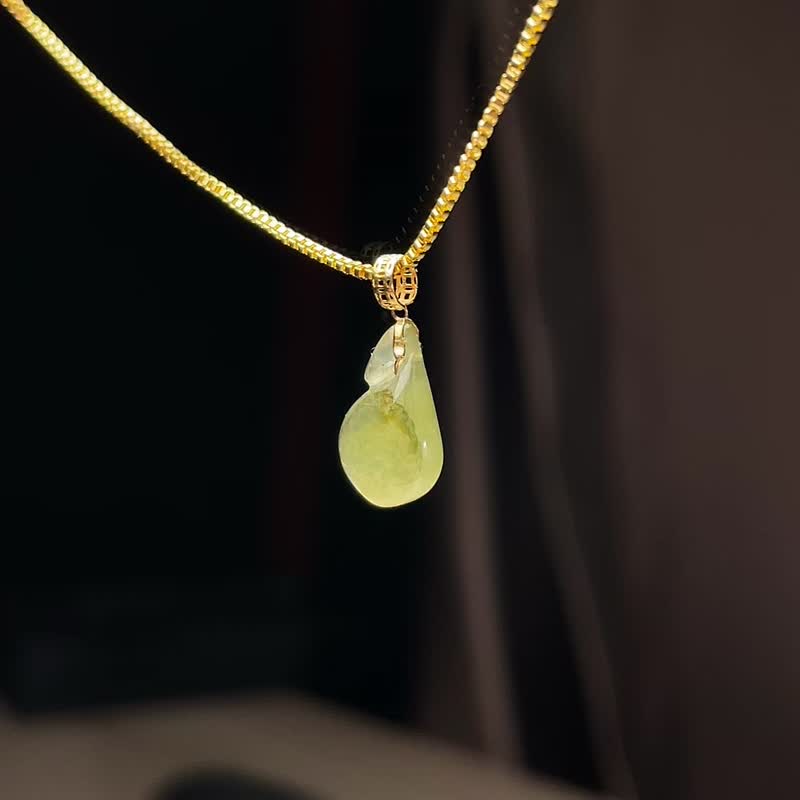 冰綠黃翡翠18K金吊飾 | 天然緬甸玉翡翠A貨 - 項鍊 - 玉石 綠色