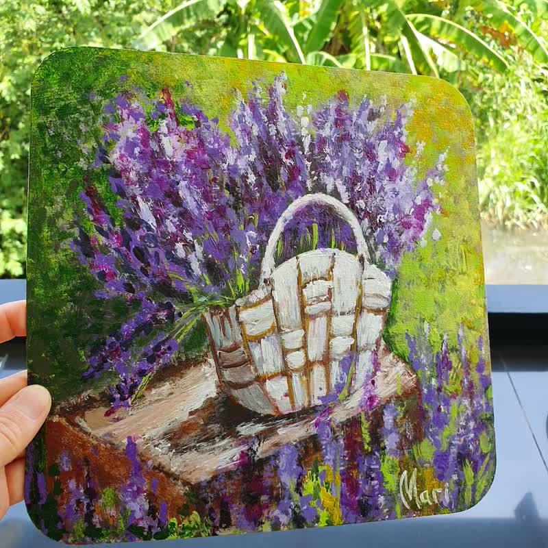 Tuscany Painting Italy Landscape Original Artwork Lavender Fields Wildflowers - Posters - Other Materials Multicolor