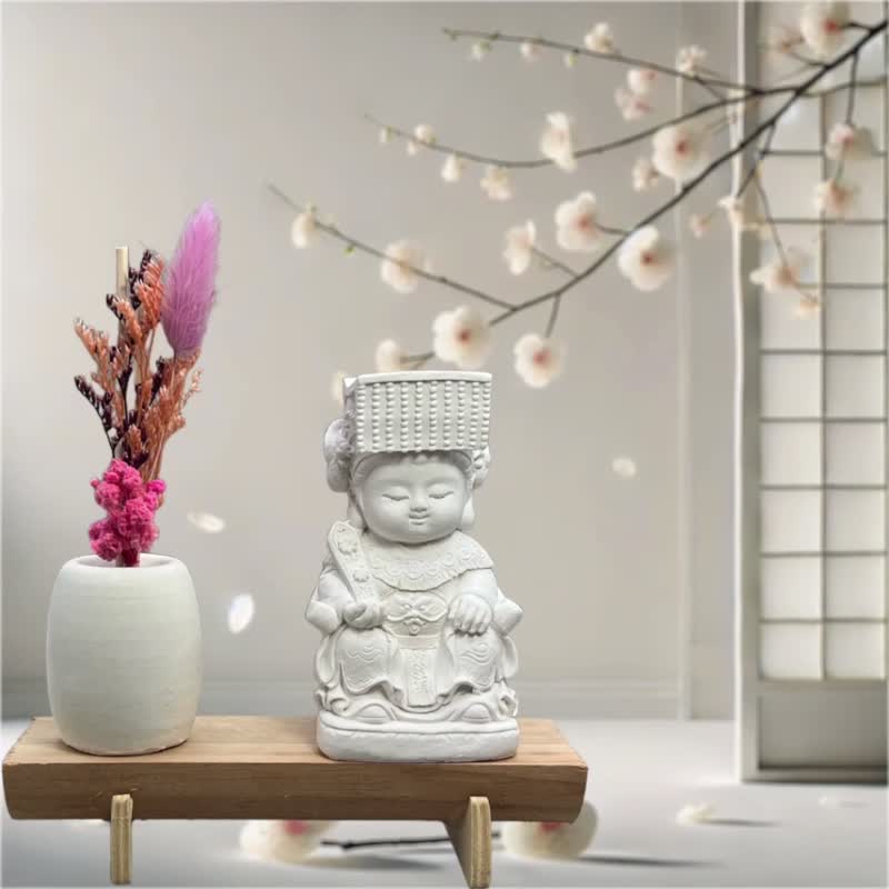 Wen Qing's simple style of Mazu small Buddha log base series with pure and auspicious wind and eternal flower diffuser bottle - Fragrances - Cement White