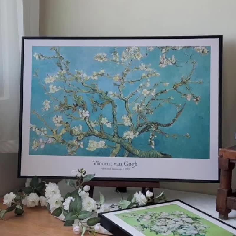 梵谷_杏花 -  梵谷系列掛畫/大師名作系列/花卉插畫/杏花裝飾畫 - 海報/掛畫/掛布 - 其他材質 藍色