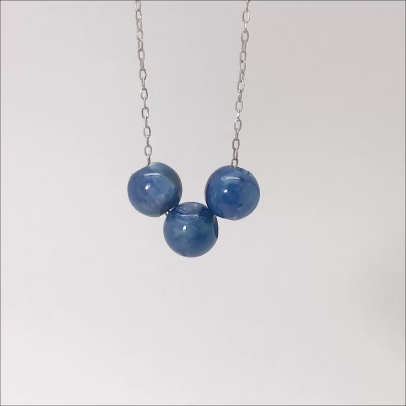 925 Silver Kyanite Triple Gemstone Beads Pendant Necklace Exquisite Gift Box - สร้อยคอทรง Collar - เงินแท้ สีน้ำเงิน