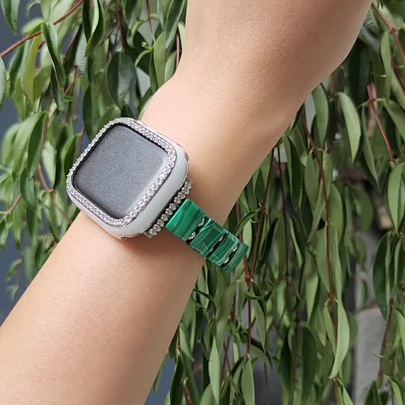 Top-grade Stone Apple Watch Smart Watch Android Gemstone Strap Single Product Customization - สายนาฬิกา - เครื่องเพชรพลอย สีเขียว