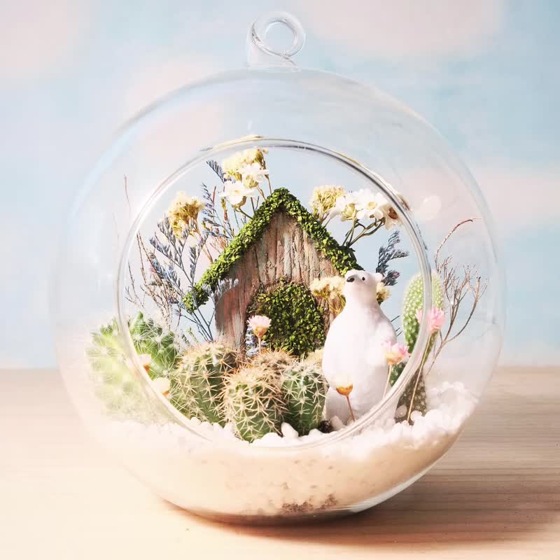Cabin micro-landscape large glass ball customized anniversary Valentine's Day model cabin succulent - จัดดอกไม้/ต้นไม้ - แก้ว 