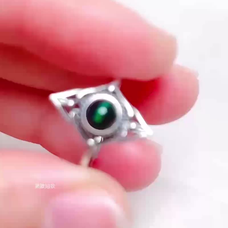 波西米亞菱形花圖騰 歐泊戒指 / 蛋白石 / 925純銀 / Opal - 戒指 - 寶石 藍色