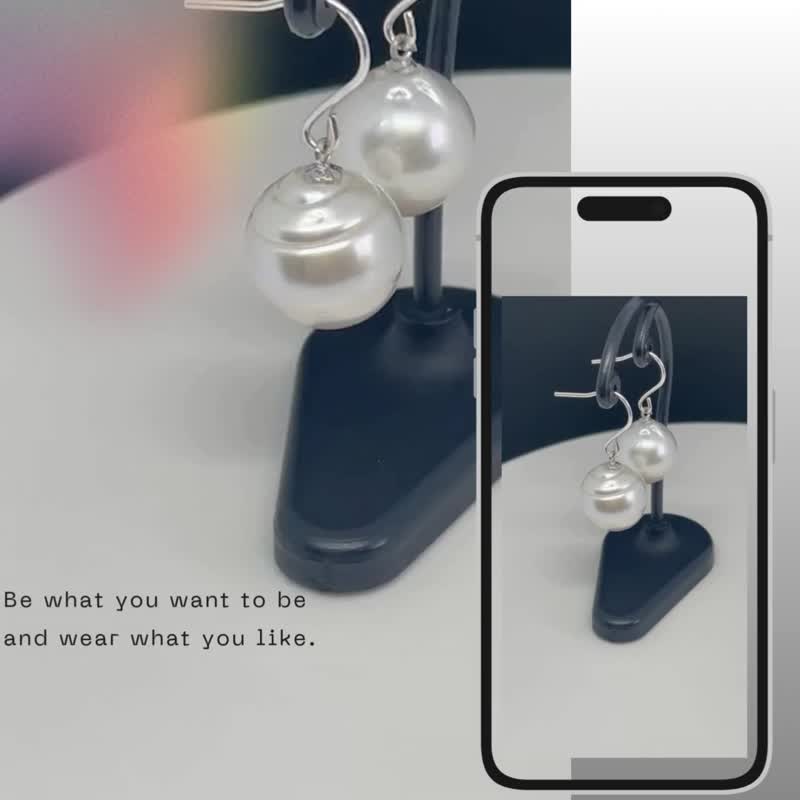 【二手商品】大尺寸南洋珍珠耳環/13毫米珍珠 - 耳環/耳夾 - 珍珠 白色