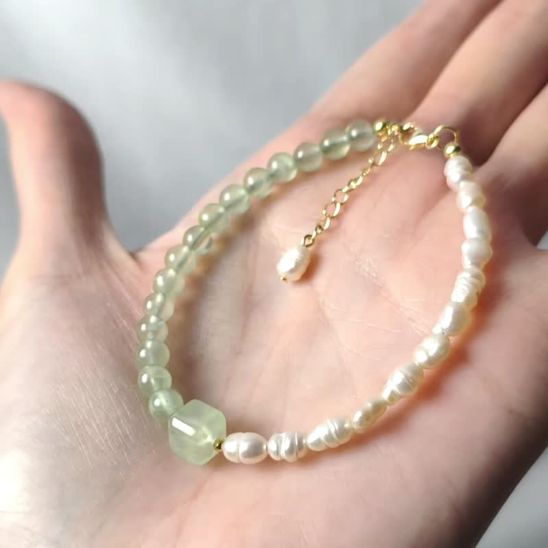 頂級葡萄石 巴洛克珍珠 希望 智慧 招財 心輪 氣質優雅 手鍊 禮物 - 手鍊/手環 - 寶石 綠色