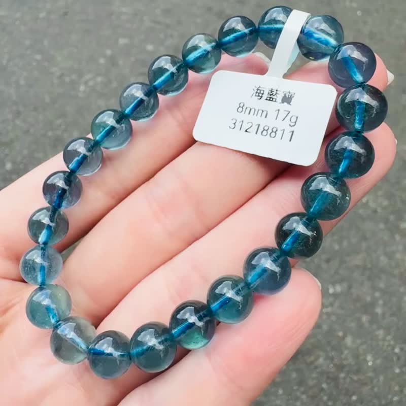 精品濃色海藍海藍寶水晶8mm17g平衡情緒減緩壓力提高溝通 - 手鍊/手環 - 水晶 藍色