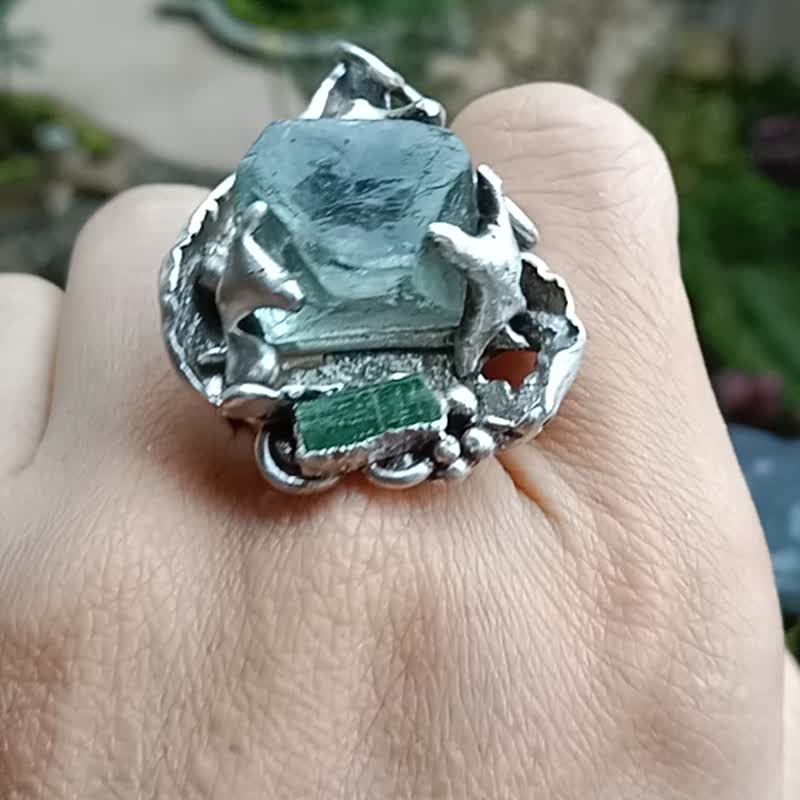 Fluorite and Tourmaline Ring - General Rings - Sterling Silver 