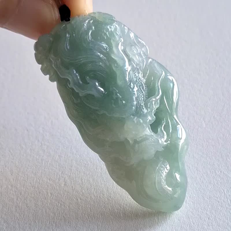 緬甸翡翠天空藍霸氣龍牌吊墜 | 天然緬甸翡翠玉器 - 項鍊 - 玉石 藍色