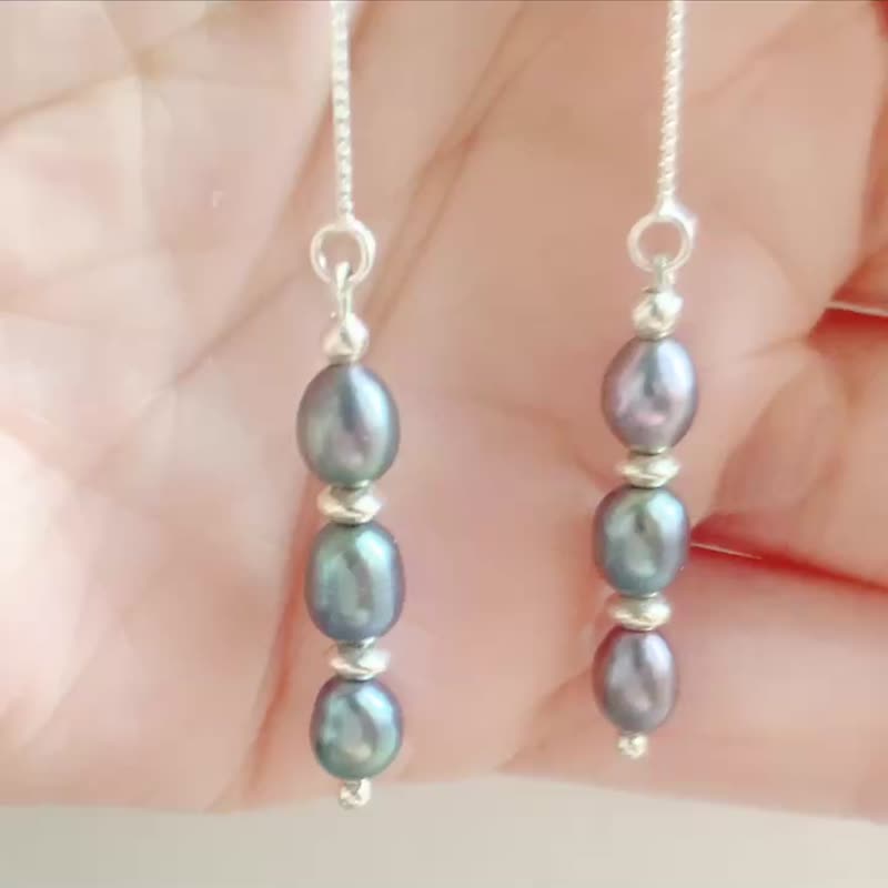 925銀  黑天鵝 黑珍珠耳線 - 耳環/耳夾/耳骨夾 - 珍珠 黑色