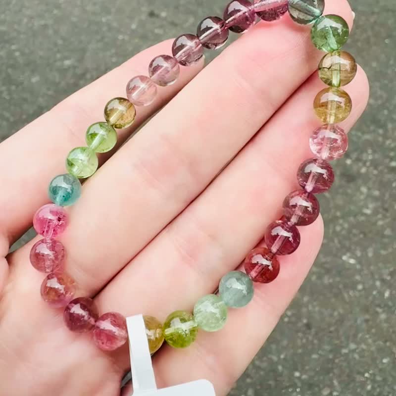 精品美人魚冰透色彩碧璽6.5mm12.32g財富事業強磁場旺夫石帶藍碧 - 手鍊/手環 - 水晶 多色