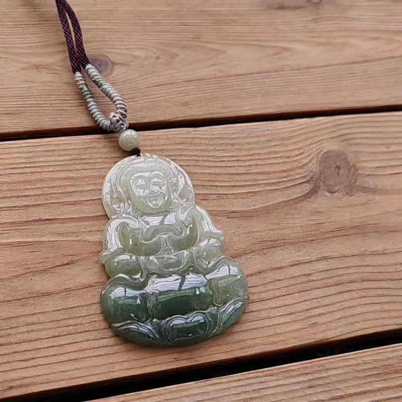 親翠 天然翡翠 冰芙蓉綠漸層正裝觀音調整式繩鏈 佛系 - 項鍊 - 玉石 多色