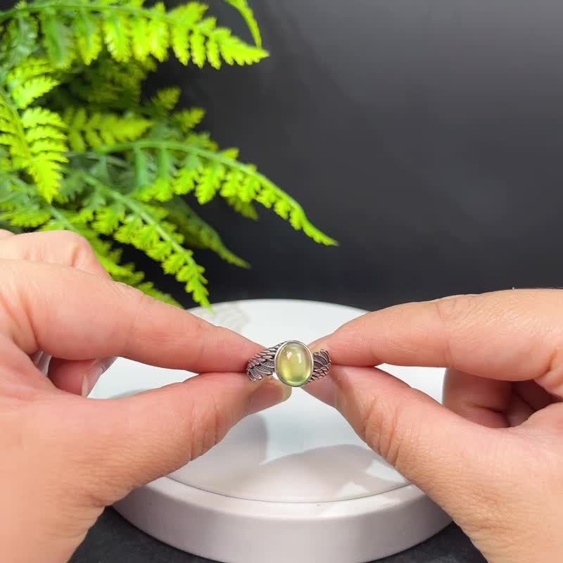 天然澳洲金葡萄石活口戒指 橢圓形 S925銀 翅膀款 財運希望信心 - 戒指 - 寶石 