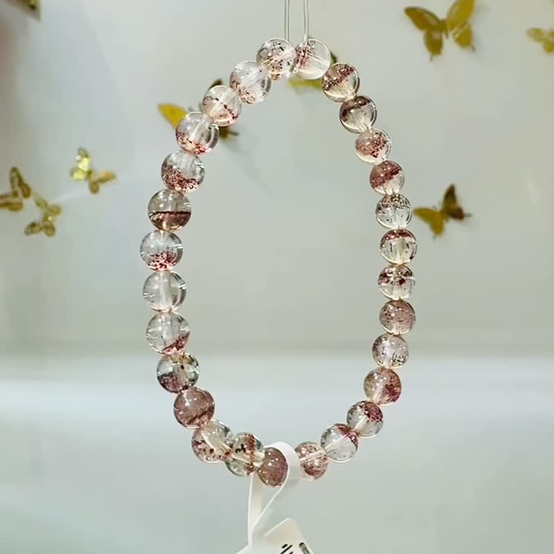 小精品彼岸花紅超七金草莓6mm9.10g水晶貴人運桃花三輪骨幹水晶 - 手鍊/手環 - 水晶 紅色