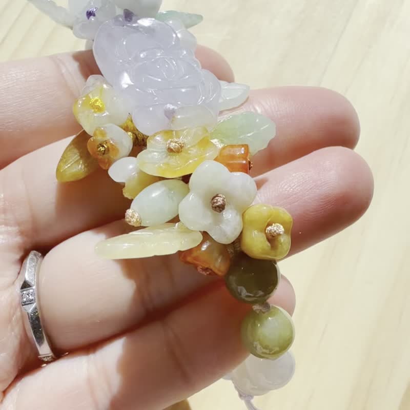 Handmade Jade Bracelet - Sunset Bloom Peony - 手鍊/手環 - 玉石 紫色