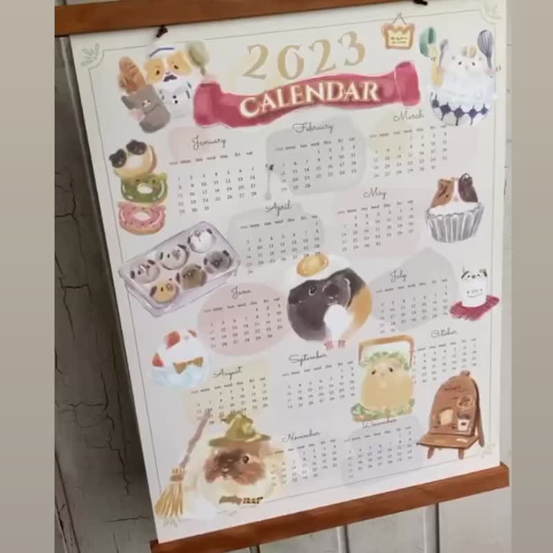 2023 NJ SKETCH x GGN Guinea Pig Wenqing Wood Calendar/Creative Commodities - Wall Décor - Wood White