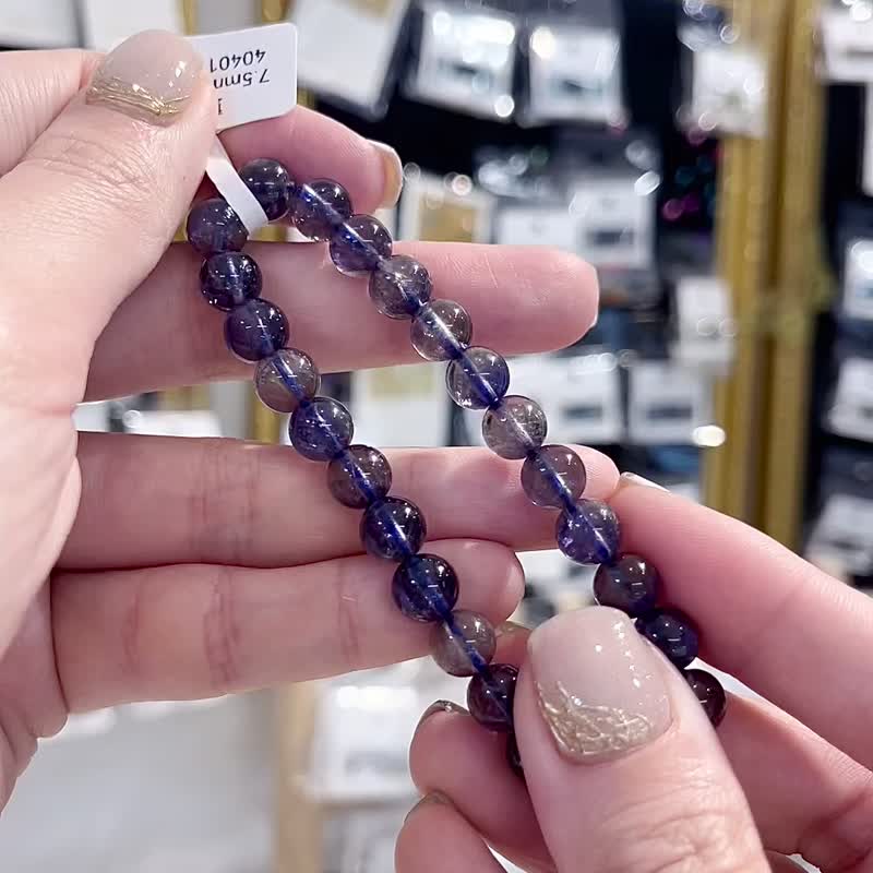 Intense color translucent blue-purple natural heelite 7.5mm crystal hand beads, a compass in the dark to increase insight - Bracelets - Crystal Blue