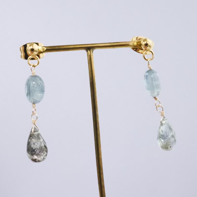 Aquamarine Pierced Clip-On Pierced Earring Charms - ต่างหู - หิน สีน้ำเงิน