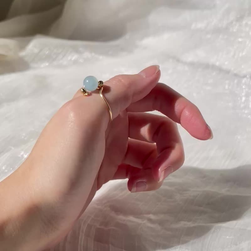 Aquamarine Ring_Adjustable Band_Minimalist_Metal Weave Jewelry_Mineral Crystal_Gold Plated Copper - General Rings - Semi-Precious Stones Blue