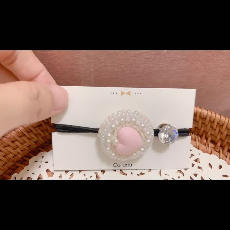 粉嫩水波。珠繡髮圈 - 髮夾/髮圈 - 繡線 白色