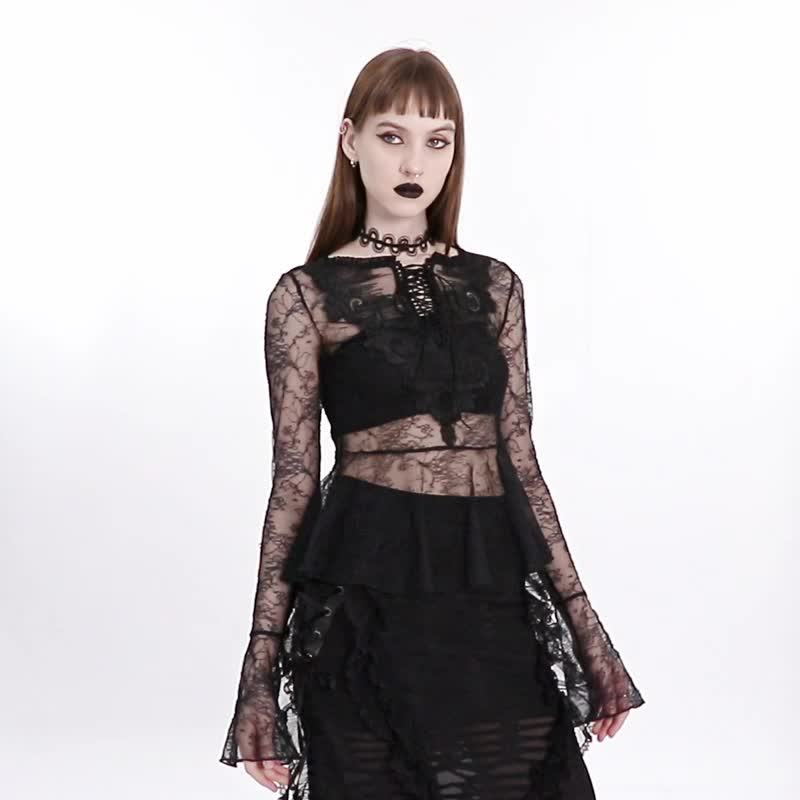 哥德女先知蕾絲透視上衣 - 女上衣/長袖上衣 - 其他材質 黑色