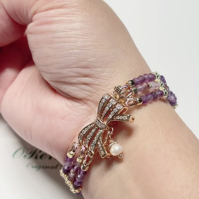 【Customized】Inspiration and wisdom. Multi-row braceletl original design. Diamond cut amethyst. purple ghost - สร้อยข้อมือ - คริสตัล สีม่วง