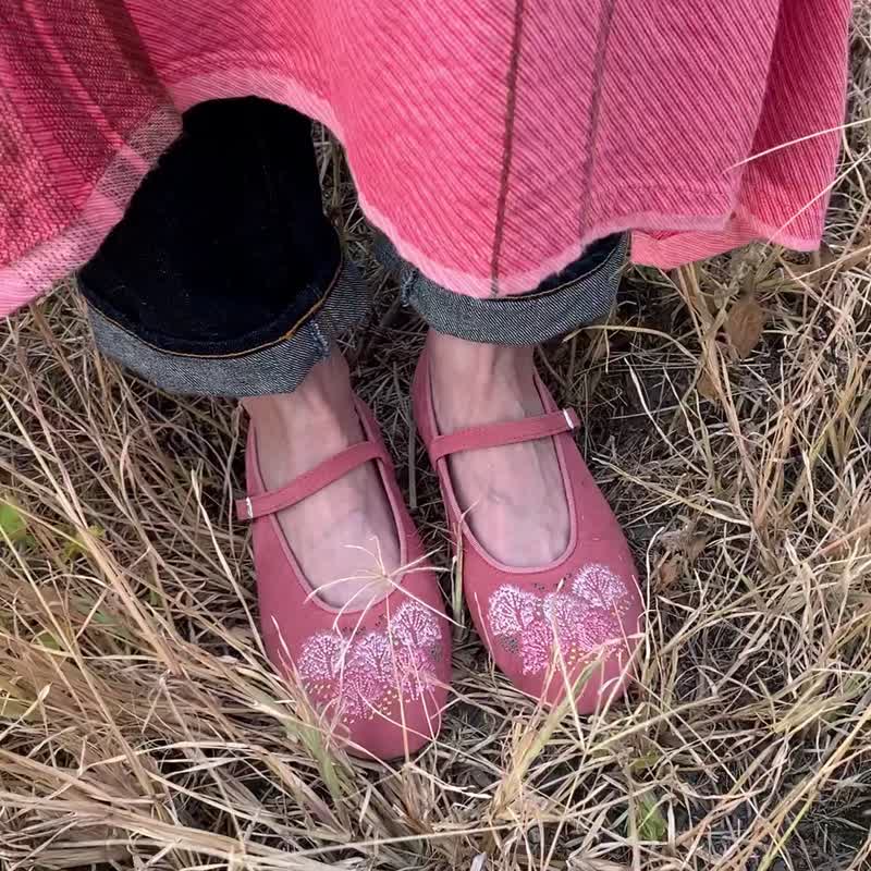 刺繡靴 櫻色ヒル/ピンク - バレエシューズ - その他の素材 ピンク