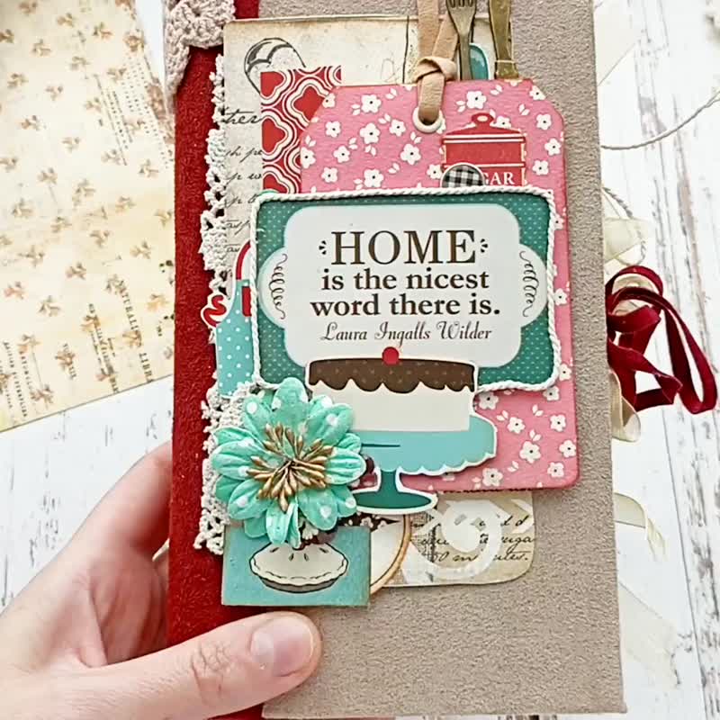 Kitchen junk journal handmade Cook book for recipes Homemade country vintage - สมุดบันทึก/สมุดปฏิทิน - กระดาษ สีกากี