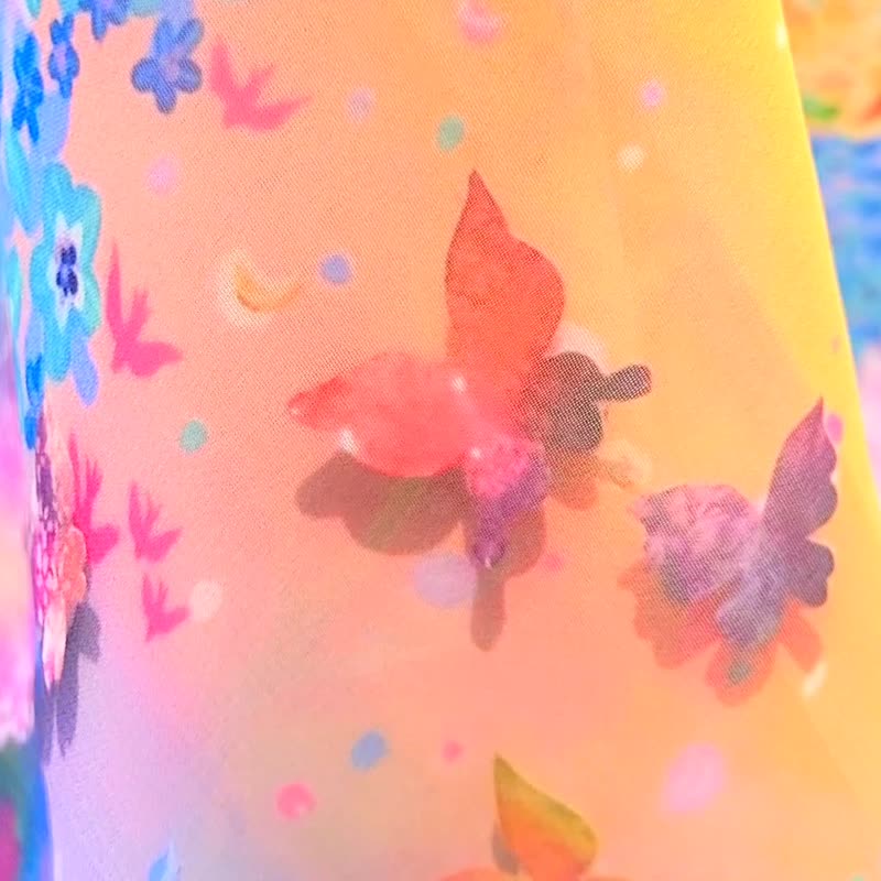 【Celebration time】アート　シフォンストール　スカーフ　ショール　カラフル　蝶　花柄　鮮やか　かわいい　誕生日プレゼント - 絲巾 - 聚酯纖維 多色