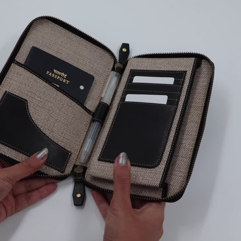 Passport Holder leather, Travel wallet with zip - ที่เก็บพาสปอร์ต - หนังแท้ สีส้ม