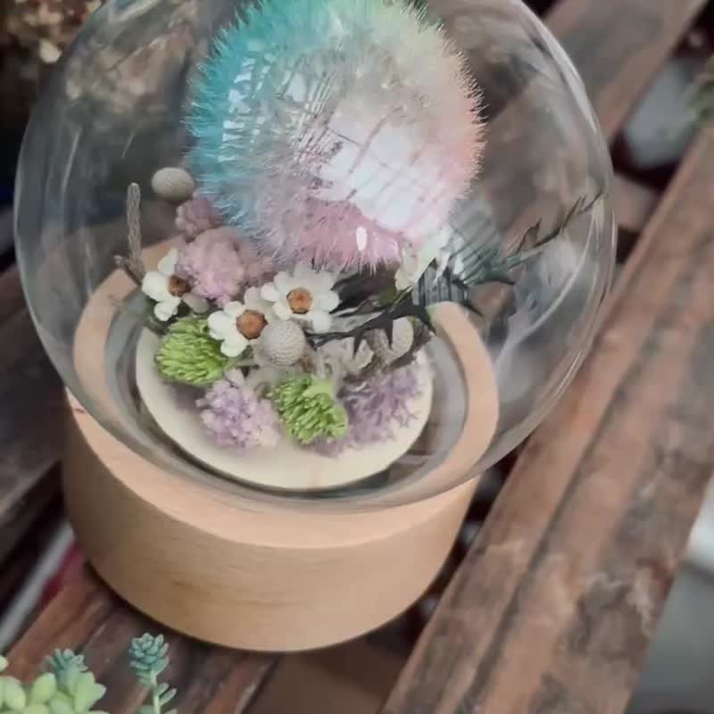 Colorful Dandelion Waltz Music Box Glass Log Flower Cup Preserved Flower Rotating Music Box - Items for Display - Plants & Flowers 