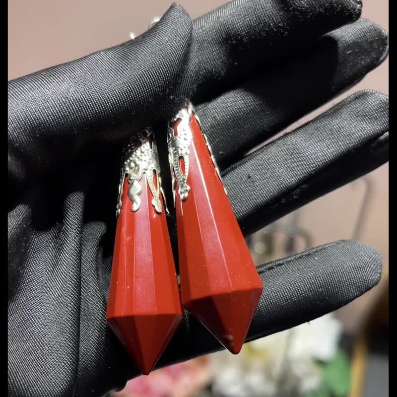 純天然紅碧玉靈擺水晶項鍊 好氣色 吊墜Red Jasper 海底輪療癒 - 項鍊 - 玉石 紅色