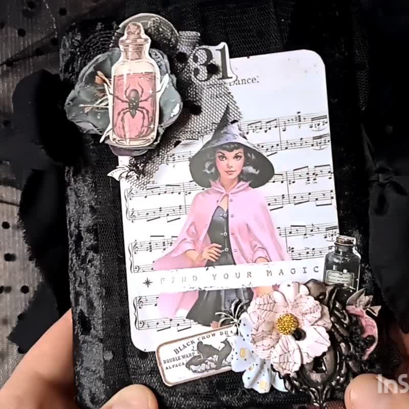 Witch Grimoire junk journal handmade Gothic Halloween spells notebook - 筆記本/手帳 - 紙 黑色