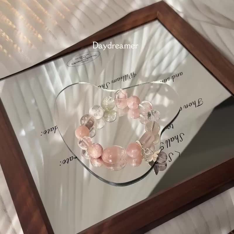 Designed Bracelet with Rose Rabbit Fur, Pink Phantom Quartz, White Phantom Quartz, Rose Quartz, Pink Danburite, and Pink Fluorite. - Bracelets - Crystal Pink