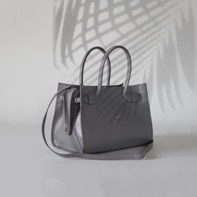 Absolute Cross body 手工製 真皮手提/斜背包 handbag shoulder bag - Handbags & Totes - Genuine Leather Gray