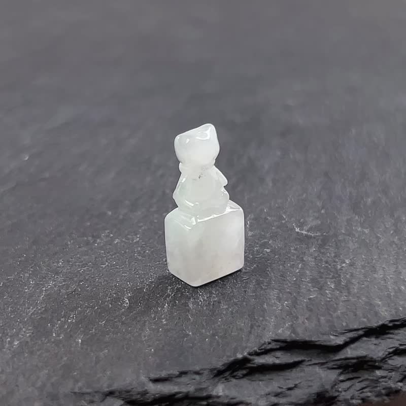 【熊熊玉見你】冰種翡翠小熊玉印章 | 天然緬甸玉A貨翡翠 | 送禮 - 印章/印台 - 玉石 白色