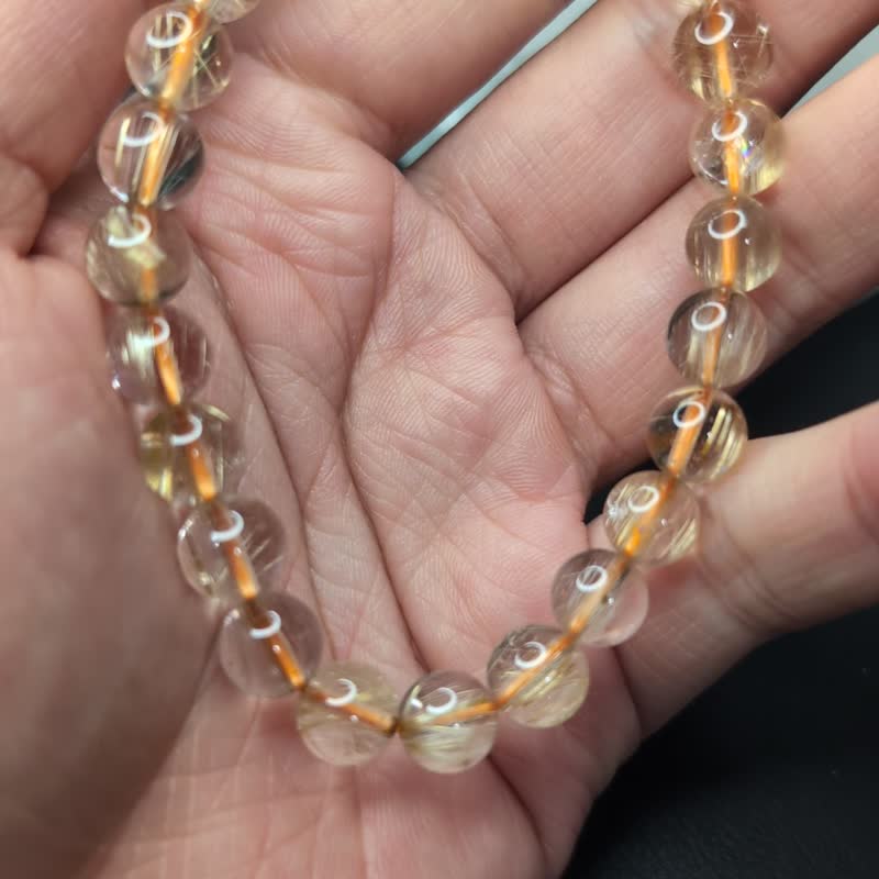 [Customized products] Golden Hair Crystal 6-15mm Natural Crystal Brazilian Bracelet Gold Titanium Hair Crystal - สร้อยข้อมือ - คริสตัล สีทอง