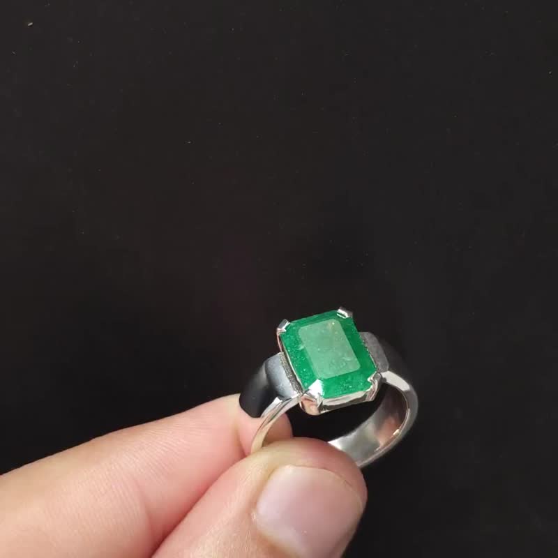 メンズエメラルドリング 925k スターリングシルバー エメラルド - リング・指輪 - 宝石 グリーン