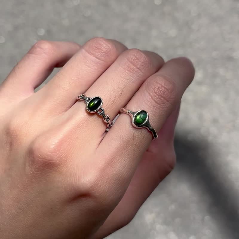 Xiyingyao 925 Silver tourmaline green tourmaline watermelon tourmaline crystal living ring ethnic style retro - แหวนทั่วไป - คริสตัล สีเงิน