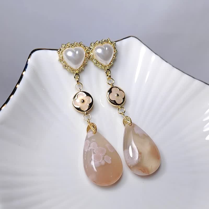 Top-quality cherry blossom agate flowers bloom, wealth and wishes come true, attract wealth and grace, large Gemstone earrings single product - ต่างหู - เครื่องเพชรพลอย สีส้ม