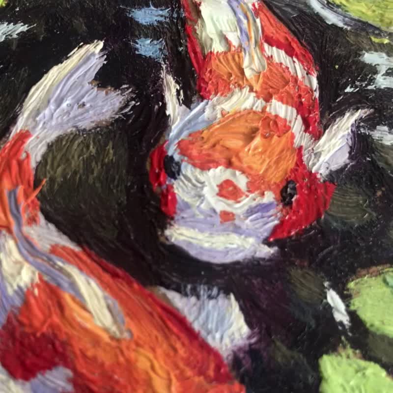 Koi carp painting Original oil painting Small wall art ACEO 鯉魚畫 /油畫 /手繪 / 原創手工油畫 - ตกแต่งผนัง - วัสดุอื่นๆ 