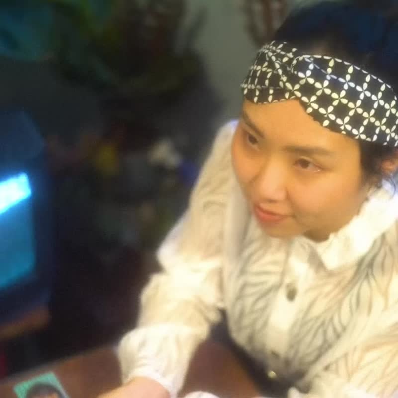 手工髮帶 / 復古風格 / 菱紋格子 - 髮夾/髮圈 - 棉．麻 黑色