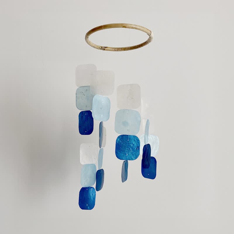 PRE-MADE | Italian Piano-Square-Blue| Shell Wind Chime Mobile | #0-402-BL - 擺飾/家飾品 - 貝殼 藍色