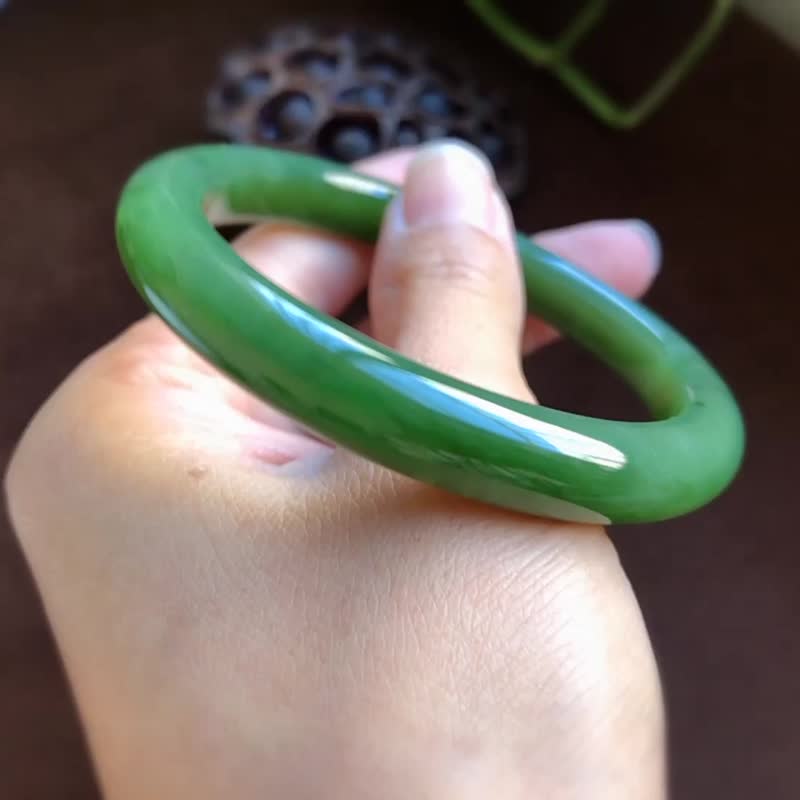 天然和田玉碧玉手鐲超美老辣綠老坑貓眼料底子細膩干淨圈口60 - 吊飾/掛飾 - 玉石 