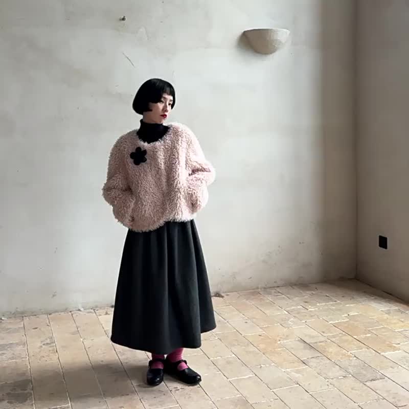 少女粉 仿羊毛卷卷短外套 冬季甜美風短款上衣 - 女大衣/外套 - 羊毛 粉紅色