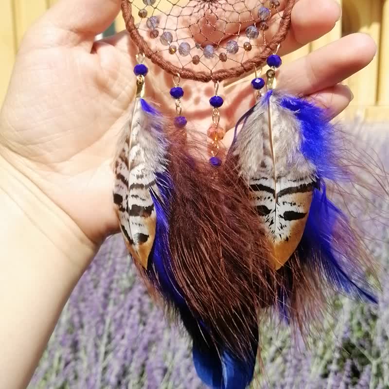 Blue brown Dreamcatcher for jeep, Dream catcher car hanging acceccories - ตกแต่งผนัง - งานปัก สีนำ้ตาล