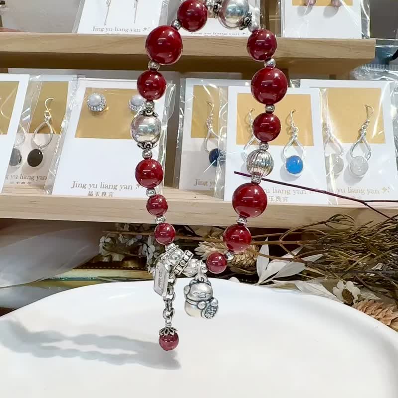 Imperial Cinnabar Silver for Peace and Lucky Cats, Exclusively Designed to ward off evil and ward off evil spirits, a must-have for the seventh lunar month - Bracelets - Semi-Precious Stones Red