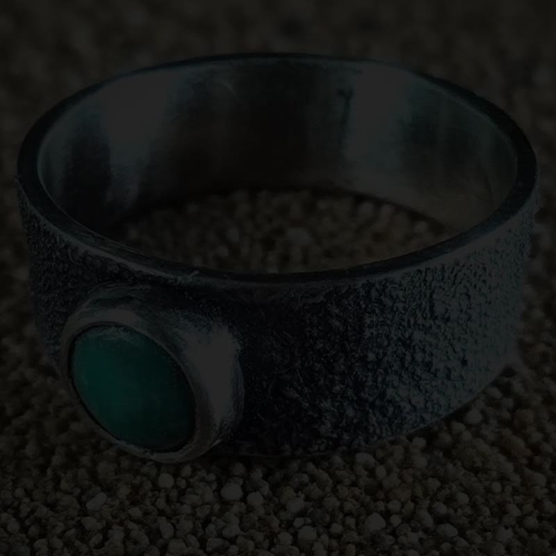 【Captain Flint手作銀飾】林間之石 天然綠松石磨砂質感純銀戒指 - 戒指 - 寶石 綠色