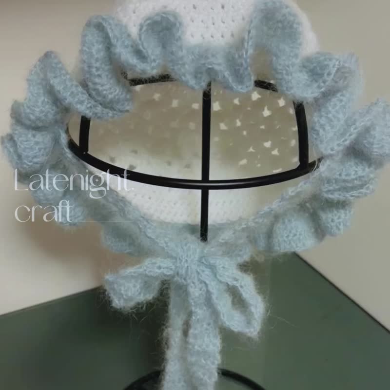 【Self Pick Colors】Crochet ruffle hat with side flaps - Hats & Caps - Other Man-Made Fibers White