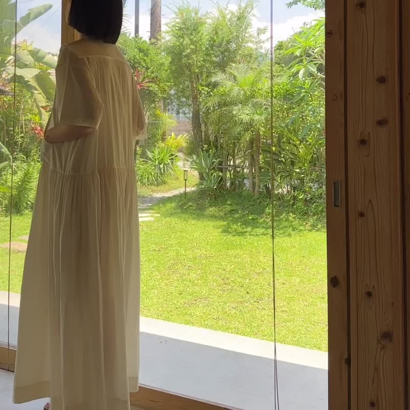 夏の水手領洋裝 米色 - 洋裝/連身裙 - 尼龍 白色